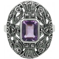 RG245   Ring With Marcasite And Amethyst Sterling Silver Ari D Norman