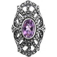 RG252   Ring With Marcasite And Amethyst Sterling Silver Ari D Norman