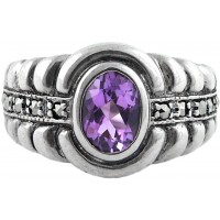 RG256   Ring With Marcasite And Amethyst Sterling Silver Ari D Norman