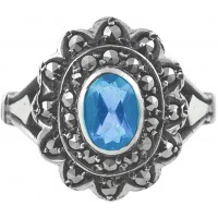 RG273   Ring With Marcasite And Genuine Synthetic Aquamarine Sterling Silver Ari D Norman