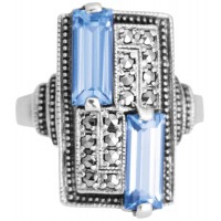 RG275 - Sterling Silver Ring With Marcasite And Genuine Synthetic Aquamarine