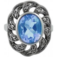 RG276   Marcasite And Genuine Synthetic Aquamarine Sterling Silver Ari D Norman