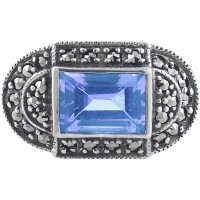 RG282   Ring With Marcasite And Genuine Synthetic Aquamarine Sterling Silver Ari D Norman