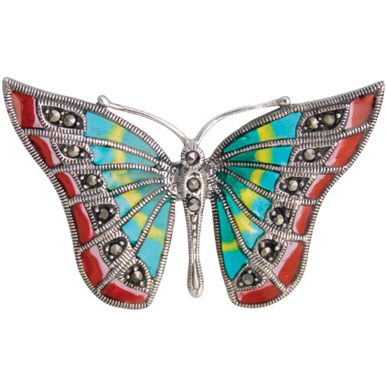 Butterfly Ring 925 Sterling Silver English Hallmarks Set with Enamel and Marcasite