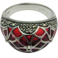 RG500   Ring With Red Enamel And Marcasite Sterling Silver Ari D Norman