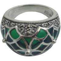 RG501   Ring With Green Enamel And Marcasite Sterling Silver Ari D Norman