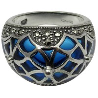 RG502   Ring With Blue Enamel And Marcasite Sterling Silver Ari D Norman