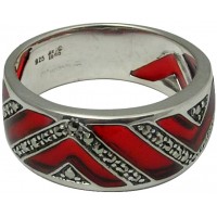 RG503   Ring With Red Enamel And Marcasite Sterling Silver Ari D Norman