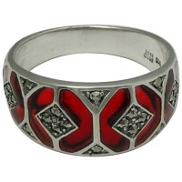 RG506   Ring With Red Enamel And Marcasite Sterling Silver Ari D Norman