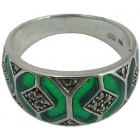 RG507   Ring With Green Enamel And Marcasite Sterling Silver Ari D Norman