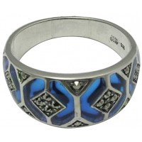 RG508   Ring With Blue Enamel And Marcasite Sterling Silver Ari D Norman