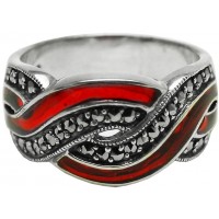 RG509   Ring With Red Enamel And Marcasite Sterling Silver Ari D Norman