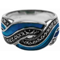 RG511   Ring With Blue Enamel And Marcasite Sterling Silver Ari D Norman