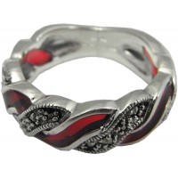 RG512   Ring With Red Enamel And Marcasite Sterling Silver Ari D Norman