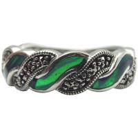 RG513   Ring With Green Enamel And Marcasite Sterling Silver Ari D Norman