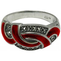 RG515   Ring With Red Enamel And Marcasite Sterling Silver Ari D Norman