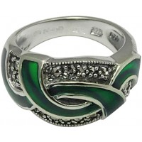 RG516   Ring With Green Enamel And Marcasite Sterling Silver Ari D Norman