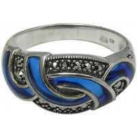 RG517   Ring With Blue Enamel And Marcasite Sterling Silver Ari D Norman