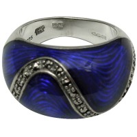 RG520   Ring With Blue Enamel And Marcasite Sterling Silver Ari D Norman