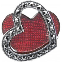RG523   Ring With Red Enamel And Marcasite Sterling Silver Ari D Norman