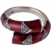 RG525   Ring with Red Enamel and Marcasite Sterling Silver Ari D Norman