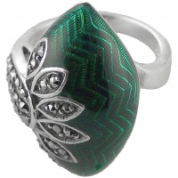 RG526   Ring With Green Enamel And Marcasite Sterling Silver Ari D Norman