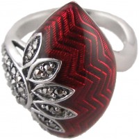 RG527   Ring With Red Enamel And Marcasite Sterling Silver Ari D Norman