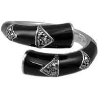 RG529   Ring With Black Enamel And Marcasite Sterling Silver Ari D Norman