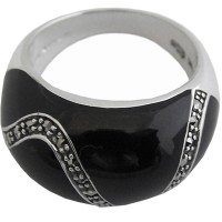 RG534   Ring With Black Enamel And Marcasite Sterling Silver Ari D Norman