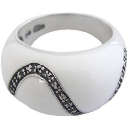 Elegant Ring Elizabethan Style 925 Sterling Silver English Hallmarks Set with White Enamel and Marcasite