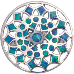 Medallion Ring 925 Sterling Silver Set With Crushed Blue Opal Resin