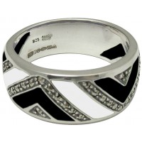 RG555   Ring With Black And White Enamel And Marcasite Sterling Silver Ari D Norman