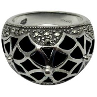 RG560   Ring With Black Enamel And Marcasite Sterling Silver Ari D Norman