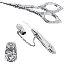3 Piece Sewing Set Victorian Style 925 Sterling Silver English Hallmarks