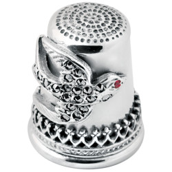 Swallow Thimble Victorian Style 925 Sterling Silver English Hallmarks Set with Marcasite
