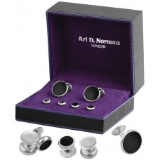 BOX152   Onyx Cufflinks And Studs Dress Shirt Set Sterling Silver Ari D Norman