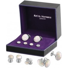 BOX153    Mother Of Pearl Cufflinks And Studs Dress Shirt Set Sterling Silver Ari D Norman