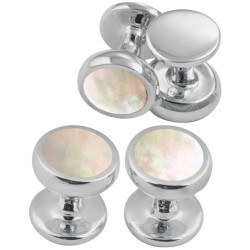 Set of 4 Dress Shirt Studs 925 Sterling Silver Set With Mother of Pearl