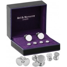 BOX156   Plain Cufflinks And Studs Dress Shirt Set Sterling Silver Ari D Norman