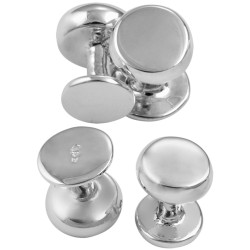 Plain Cufflinks and Studs Dress Shirt Set 925 Sterling Silver English Hallmarks