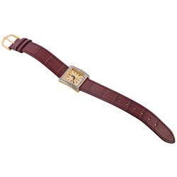 Unisex Watch Gold Plated Sterling Silver (Vermeil) Set With Diamonds With Brown Leather Strap