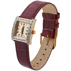 Unisex Watch Gold Plated Sterling Silver (Vermeil) Set With Diamonds With Brown Leather Strap