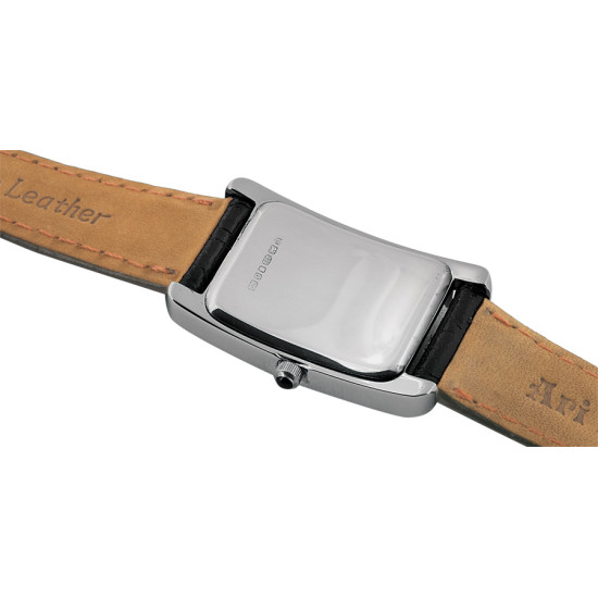 Classic Watch 925 Sterling Silver English Hallmarks With Black Leather Strap and Black Onyx Winder