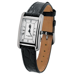 Classic Watch 925 Sterling Silver English Hallmarks With Black Leather Strap and Black Onyx Winder