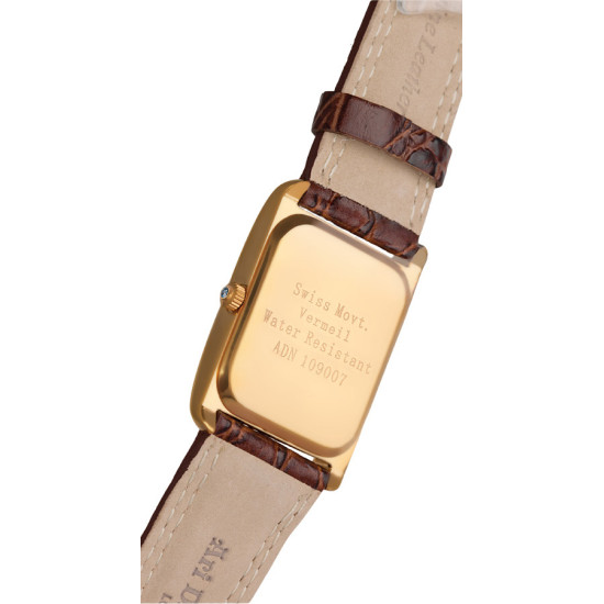 Unisex Watch Gold Plated (Vermeil) 925 Sterling Silver English Hallmarks With Brown Leather Strap and Blue Sapphire Winder