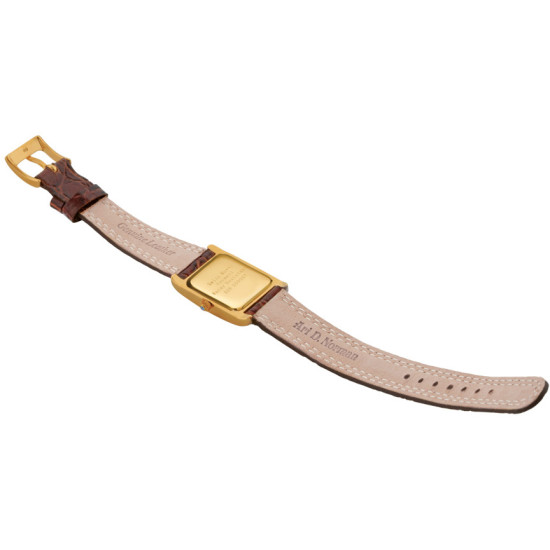Classic Watch Gold Plated (Vermeil) 925 Sterling Silver English Hallmarks With Brown Leather Strap and Blue Sapphire Winder
