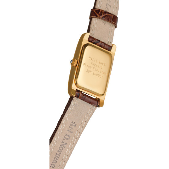 Classic Watch Gold Plated (Vermeil) 925 Sterling Silver English Hallmarks With Brown Leather Strap and Blue Sapphire Winder