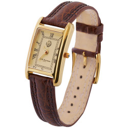 Classic Watch Gold Plated (Vermeil) 925 Sterling Silver English Hallmarks With Brown Leather Strap and Blue Sapphire Winder