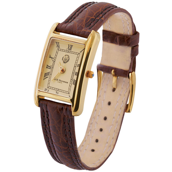 Classic Watch Gold Plated (Vermeil) 925 Sterling Silver English Hallmarks With Brown Leather Strap and Blue Sapphire Winder