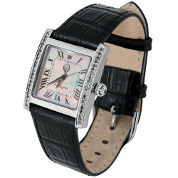 Unisex Watch 925 Sterling Silver English Hallmarks Set With Diamonds With Black Leather Strap